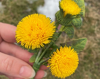 Dandelion flower brooch Spring wedding boutonniere