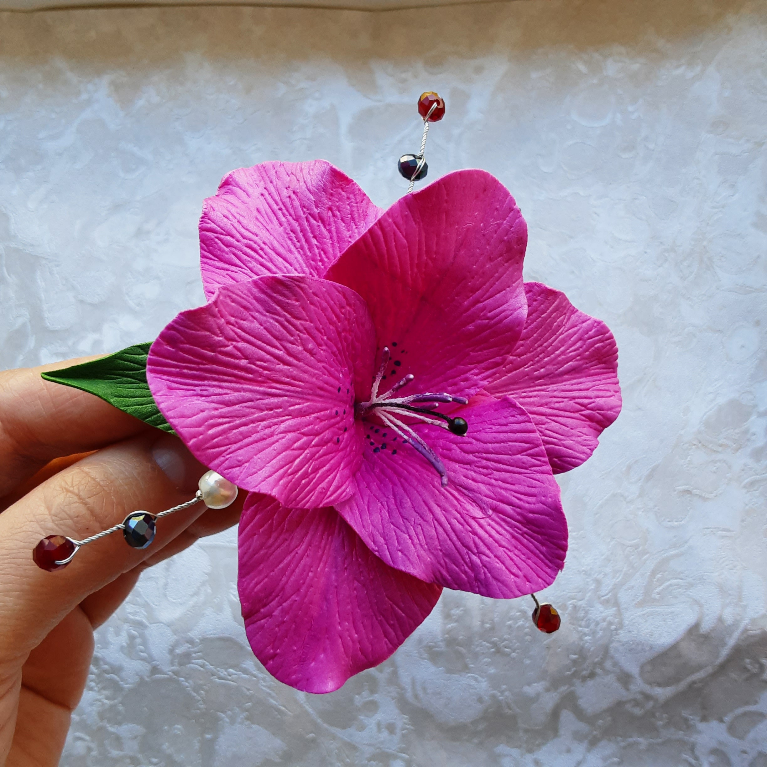 Fuchsia Hair Clip Hot Pink Flower Hair Clip Tropical Wedding Hair