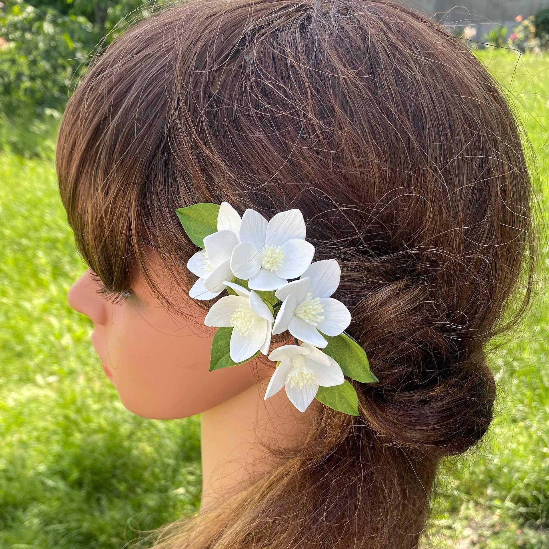 Jasmine Flower Hair Clip Blossom Bridal Hair Piece Wedding Etsy UK