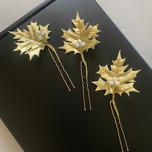 Blattgold Haarnadeln Ahornblatt Haarnadel Gold Haar-Accessoires Braut Haarteil Hochzeit Haarnadeln Perle Herbst Hochzeit Kopfschmuck