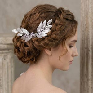 Silver Leaf Bridal Hair Comb: Grecian Pearl Headpiece