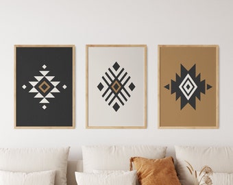 Aztec Wall Art, Set of 3 Aztec Print, Southwestern Wall Art, Boho Gallery Wall Set, Farmhouse Wall Decor, Tribal Art Print, Rustic Wall Art