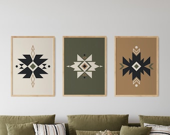 Aztec Wall Art, Southwestern Print, Western Poster, Boho Gallery Wall Set, Ethnic Art Print, Bohemian Set of 3 Art Prints, Aztec Home Decor