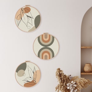 Abstrakte Galerie Wand Set, Mid Century Moderne Wandkunst, abstrakte Leinwand Kunst, Boho Wand Dekor, botanische Hoop Kunst, minimalistische Wandkunst gerahmt