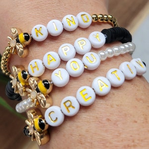 Personalized Bee Bracelet: Heishi Clay Beaded Custom Name Jewelry