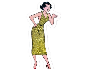 Comic book sticker! Woman pointing a finger