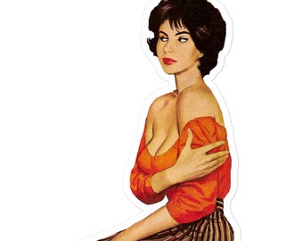 Comic book sticker! Sultry sideways glance