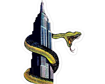 Comic book sticker! Snakes on a mother-frickin building