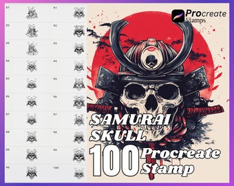 100 Samurai Skull Procreate Stamps: Digital Art Brushes (PDF)