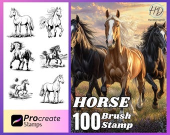 100 Horse Procreate Stamps: Brush Set (Digital Download)
