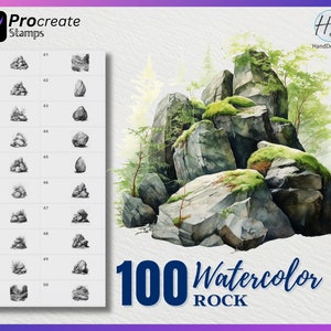 100 aquarel-rotsstempels voortplanten, gesteentestempels voor voortplanten, aquarel rots voortplanten stempel, aquarel voortplanten postzegels
