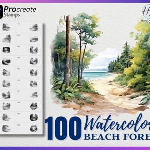 100 voortplanting aquarel strand bos stempels, strand stempels voor voortplanting, aquarel strand voortplanting stempel, aquarel voortplanting stempels