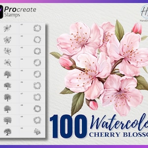 100 Procreate 水彩桜スタンプ、Procreate 用フラワースタンプ、水彩桜 Procreate スタンプ、水彩 Procreate スタンプ