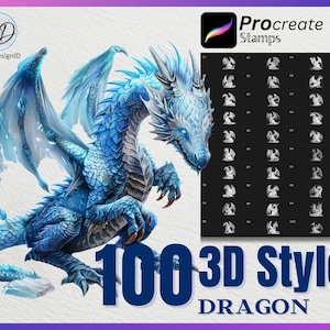100 francobolli drago in stile 3D Procreate, francobolli drago 3D per Procreate, francobolli Procreate animali, francobolli Procreate in stile 3D