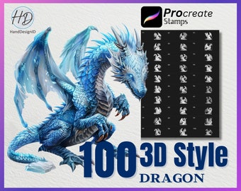 100 Procreate 3D Dragon Stamps: Animal Art (Digital Download)