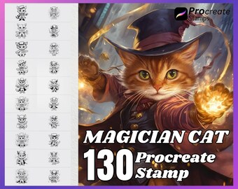 130 Magician Cat Procreate Stamps: Whimsical Brush Set (Digital Download)