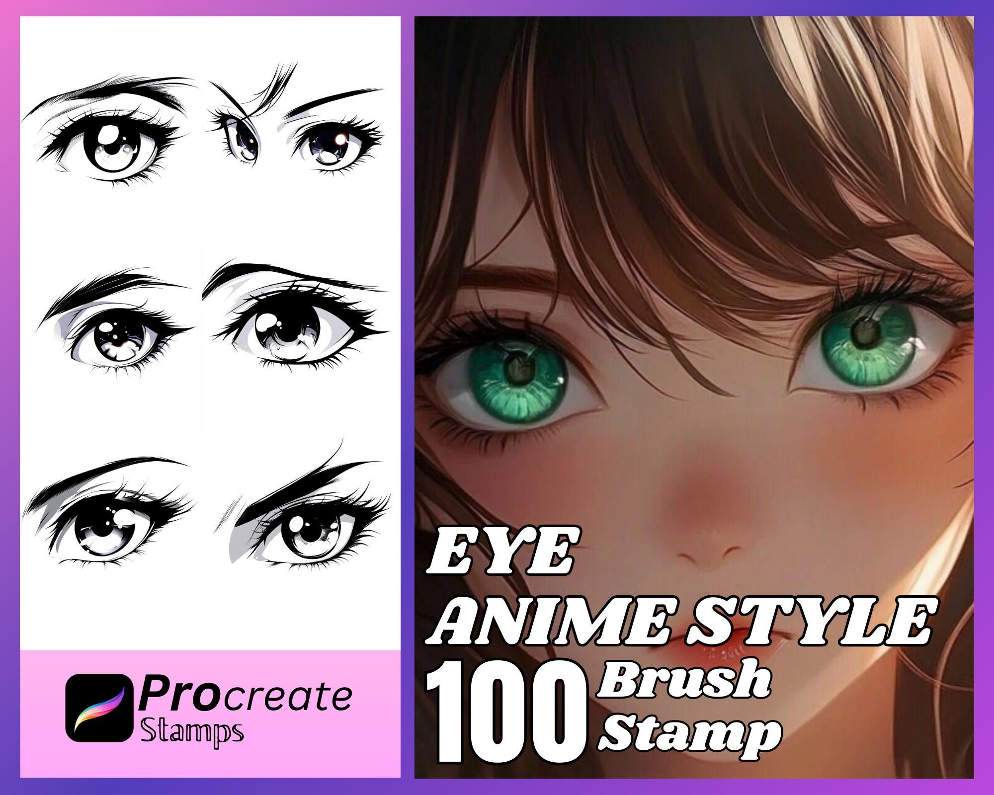 100 sellos de ojos anime para Procreate — Set de pinceles de ojos para iPad