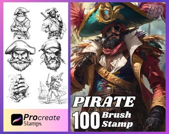 100 Pirate Procreate Stamps: Brush Set (Digital Download)