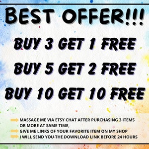 May include: A colourful graphic with the text "BEST OFFER!!!" and a list of buy-one-get-one-free offers. The offers are: Buy 3 get 1 free, Buy 5 get 2 free, and Buy 10 get 10 free. The text below the offers explains how to redeem the offer.