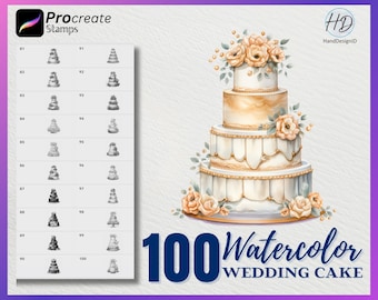 100 Procreate Watercolor Wedding Cake Stamps, Cake Stamps for procreate, Watercolor Cake procreate stamp, Watercolor Procreate Stamps