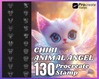 130 Chibi Animal Angel Procreate Stamps (Digital Download)
