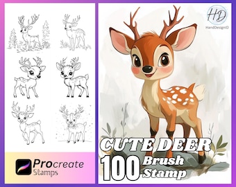 Cute Deer Procreate Stamps, Cute Deer brush for procreate, Animal procreate stamps, Cute Deer stamp for procreate.
