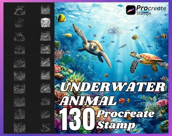 130 Underwater Animal Procreate Stamps: Sea Life Brush Set (Digital Download)