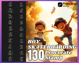 Boy Skateboard Procreate Stamps: 130 Brush Set (Digital Download)