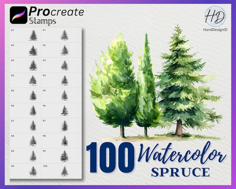 100 Watercolor Spruce Tree Procreate Stamps (digital Download) - Etsy