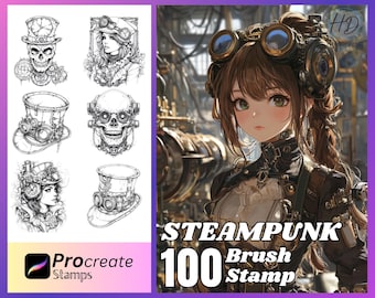 100 Steampunk Procreate Stamps: Brush Set (Digital Download)