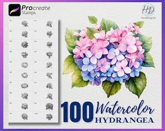 100 Procreate Watercolor Hydrangea Stamps, Flower Stamps for procreate, Watercolor Flower procreate stamp, Watercolor Procreate Stamps