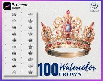 100 Watercolor Crown Procreate Stamps (Digital Download)