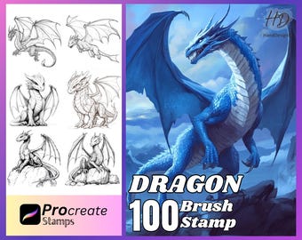 100 sellos de dragones para Procreate, sello de pincel para Procreate (descarga digital)