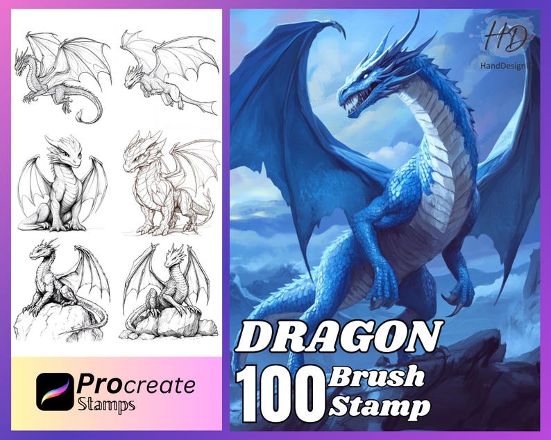 100 Dragon Procreate Stamps, Brush Procreate Stamp (digital Download ...