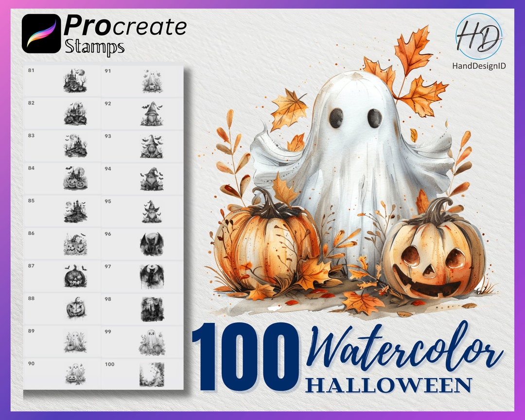 100 Watercolor Halloween Procreate Stamps (digital Download) - Etsy