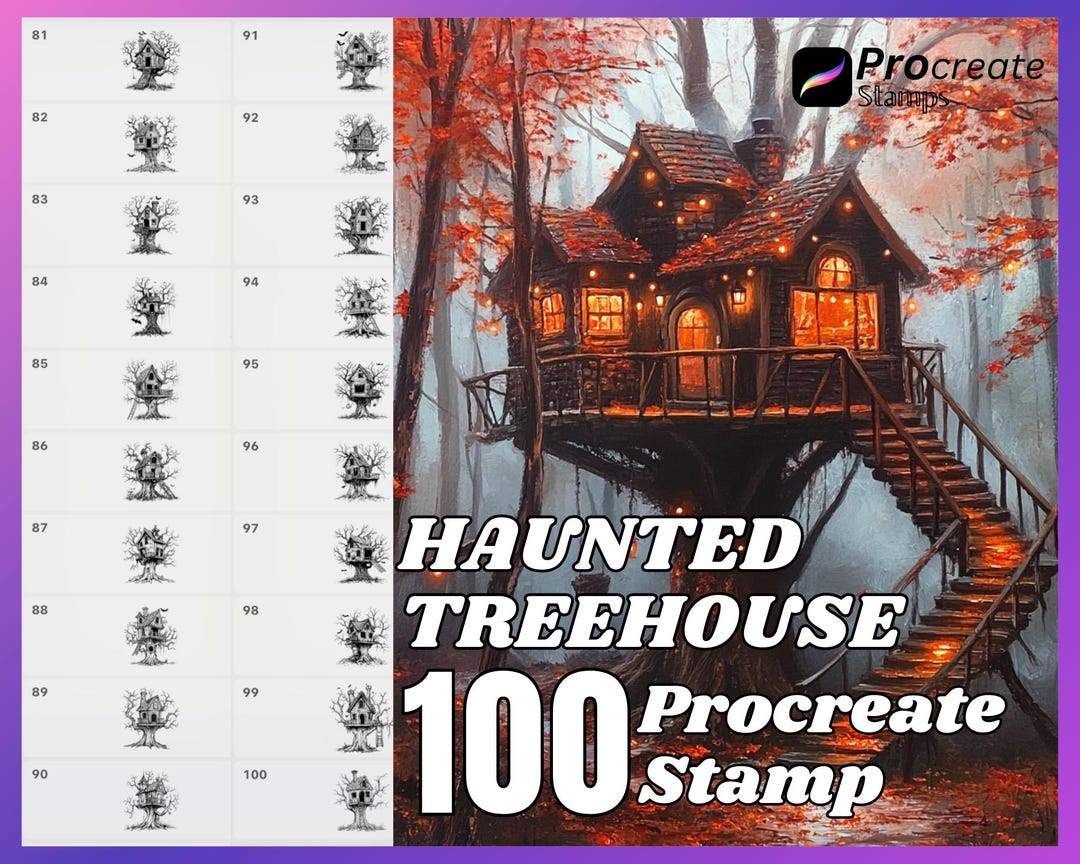 100 Haunted Treehouse Procreate Stamps (digital Download) - Etsy