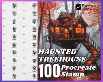 100 Haunted Treehouse Procreate Stamps (Digital Download)