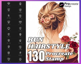 130 Bun Hairstyle Procreate Stamps, hair brush stamp