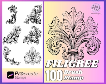 100 Garden Filigree Procreate Stamps, Brush Procreate stamp