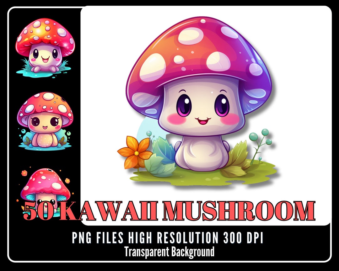 Kawaii Mushroom Clipart Colorful Kawaii Mushroom Cute Etsy