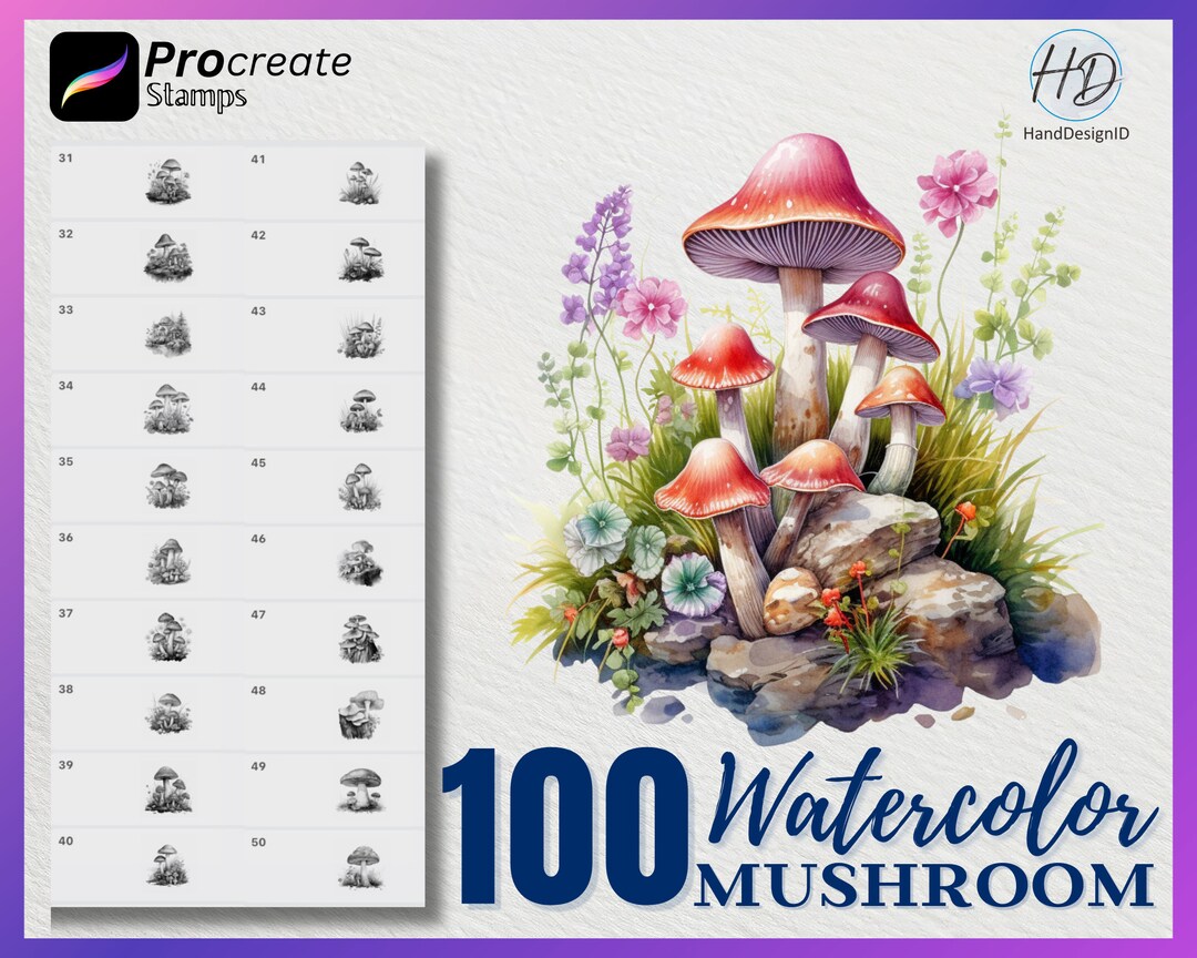 100 Watercolor Mushroom Procreate Stamps (digital Download) - Etsy