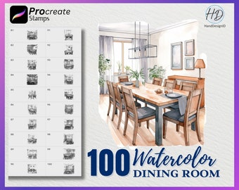 100 Procreate Watercolor Dining Room Stamps, Dining Stamps for procreate, Watercolor Dining procreate stamp, Watercolor Procreate Stamps