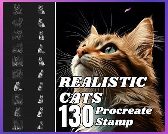 130 Realistic Cat Procreate Stamps: Feline Brush Set (Digital Download)