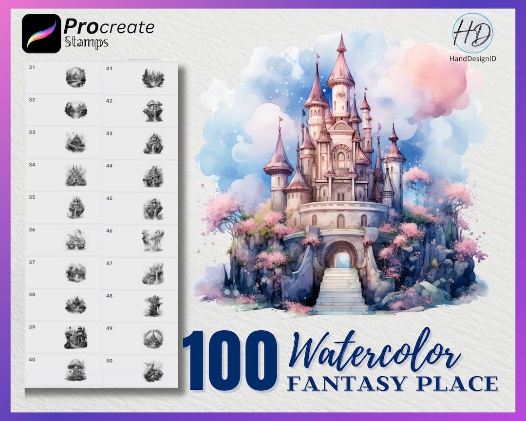 100 Watercolor Fantasy Place Stamps for Procreate (digital Download) - Etsy