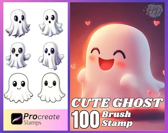 100 Procreate Cute Ghost Stamps, Cute Ghost brush for procreate, Cute Ghost procreate stamps, Cute Ghost stamp for procreate.