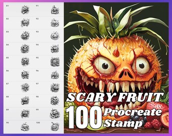 100 Scary Fruit Procreate Stamps: Halloween Brush Set (Digital Download)