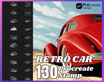 130 Retro Car Procreate Stamps: Vintage Vehicle Brush Set (Digital Download)