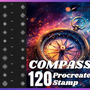 120 Procreate Compass Stamps, Compass brush for procreate, Compass procreate stamps, Compass stamp for procreate.
