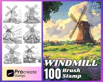 100 Windmill Procreate Stamps: Brush Set (Digital Download)