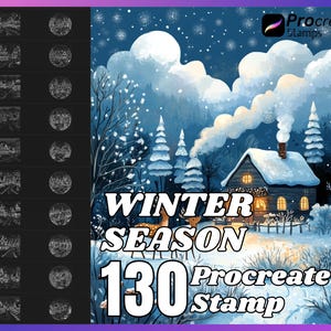 130 sellos de temporada de invierno para Procreate, pincel de temporada de invierno para Procreate, sellos de temporada de invierno para Procreate, sello de invierno para Procreate.